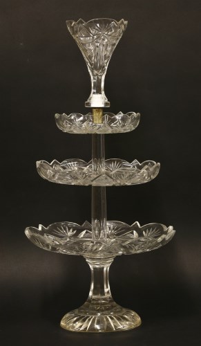 Lot 419 - A Victorian three-tier cut-glass epergne