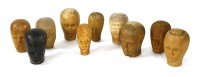 Lot 481 - A collection of ten Continental carved beech and pine milliner's mannequin heads