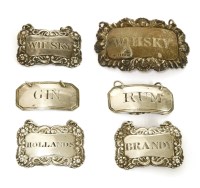 Lot 268 - A group of six silver decanter labels