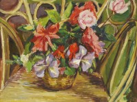 Lot 1163 - Duncan Grant (1885-1978)
A STILL LIFE OF A BASKET OF FLOWERS ON A CHAIR
Signed and dated '62 l.l