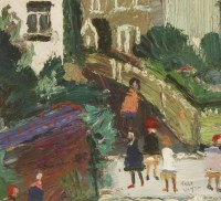 Lot 1203 - Fred Yates (1922-2008)
FIGURES OUTSIDE A HOUSE
Signed l.r.