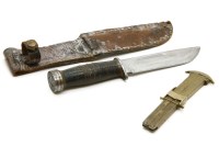 Lot 167 - WWll Cattaraugus Quartermasters fighting knife in studded leather sheath