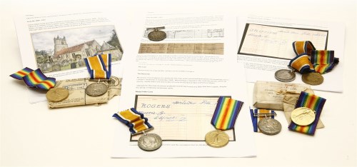 Lot 99 - WWl Hertfordshire Yeomanry medals:
a British War medal to Pte. T H Humphreys
a pair to Pte C. C. Griffiths
a pair to Pte M. G. Rogers
a pair to  Pte R. Finley
See biographical information with the abo