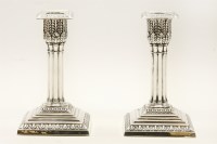 Lot 133 - A pair of silvered Victorian dwarf candlesticks
