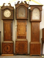 Lot 631 - Three oak longcase clocks. some fire damage