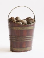 Lot 395 - A George III brass-bound mahogany oval peat bucket