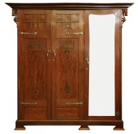 Lot 561A - A Maple & Co Art Nouveau inlaid mahogany triple wardrobe