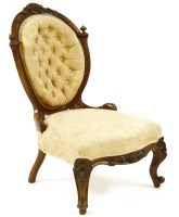 Lot 362 - A Victorian walnut overstuffed seat nursing chair