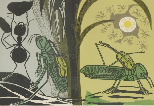 Lot 1026 - Edward Bawden RA (1903-1989)
'AESOP'S FABLES: THE ANT AND GRASSHOPPER'
Linocut