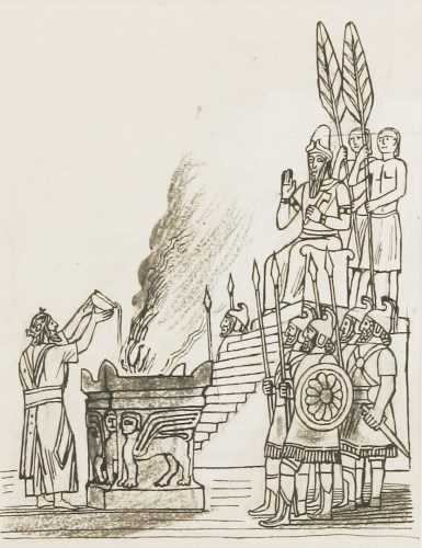 Lot 1015 - Edward Bawden RA (1903-1989)
'AHAZ BEFORE THE ALTAR' - ILLUSTRATION TO KINGS II