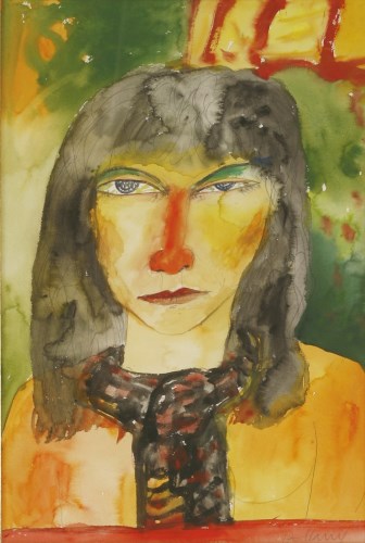 Lot 1012 - John Bellany RA (1942-2013)
A WOMAN IN A RED SCARF
Signed l.r.