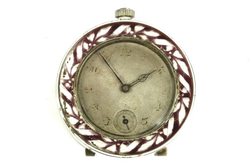 Lot 15 - A silver and enamelled bedside clock
