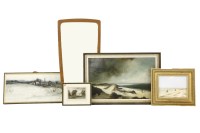 Lot 305 - T E Stokes
BEACH VIEW
1992
oil on canvas; and 
DUNES 
37cmx 59cm; and two prints and a Danish wall mirror