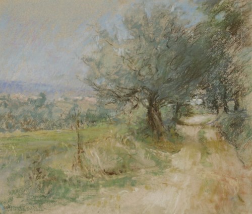 Lot 1314 - Diana Armfield RA (b.1920)
'OLIVES OVER LAKE GARDA'
Signed with initials l.l.