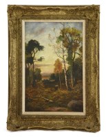 Lot 317 - 20th century school
AUTUMNAL WOODLAND AT SUNSET
Oil on canvas
46 x 31cm