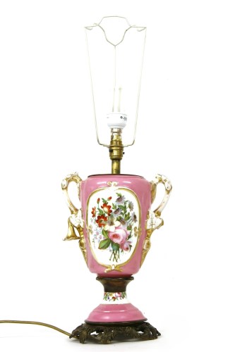 Lot 270 - A twin handled vase form porcelain table lamp
