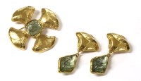 Lot 1491 - A gold-plated brooch/pendant and earring suite by Yves Saint Laurent