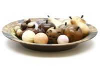 Lot 127 - A china bowl with wooden and hardstone fruit