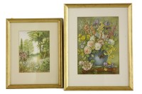Lot 358B - English School 
SPRING FLOWERS IN A VASE 
38 x 27.5cm 
WILD FLOWERS IN A MEADOW 
18 x 28.5cm
two monogrammed watercolours