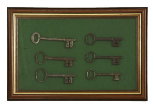 Lot 278 - Six framed antique iron keys