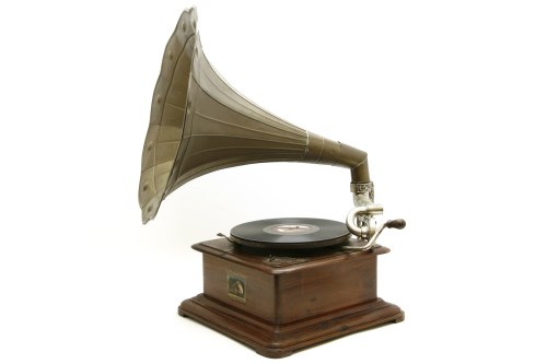 Lot 256 - An HMV horn gramophone with metal horn