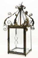 Lot 258 - A hall lantern with engraved glass panels