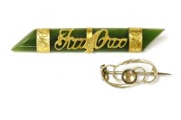 Lot 84 - A New Zealand gold and nephrite bar brooch