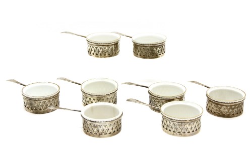 Lot 213 - Eight white metal mounted pots