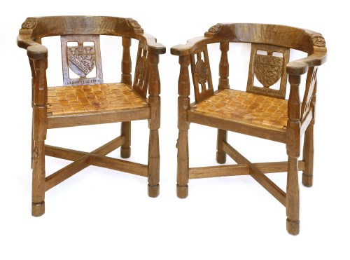 Lot 181 - A pair of Robert ‘Mouseman’ Thompson monk’s armchairs