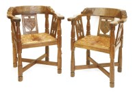 Lot 198 - A pair of Robert 'Mouseman' Thompson monk’s armchairs