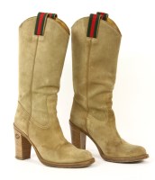 Lot 1407 - A pair of light brown tan suede knee-high boots