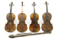 Lot 446 - Four violins together with six bows