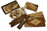 Lot 452 - A collection of exotic wood furniture marquetry panels and samplers for decorative cross banding and parquetry