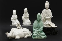 Lot 396 - Five Chinese porcelain items: comprising three blanc de chine figures