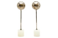 Lot 262 - A pair of silvered spherical candle sticks