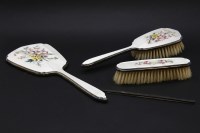 Lot 204 - A Mappin & Webb silver and enamel brush set
