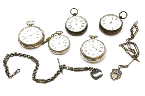 Lot 92 - Five silver cased pocket watches