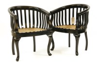 Lot 456 - A pair of slat back bowed elbow chairs