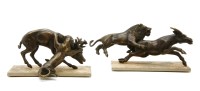 Lot 167 - Two modern bronze groups of a lion charging a deer
