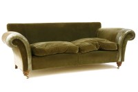 Lot 419 - A green velvet and leather upholstered four seater Chesterfield sofa