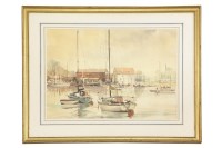Lot 356 - James Chambury (1927-1994)
VIEW OF WOODBRIDGE HARBOUR WITH YACHTS
Signed l.l.
