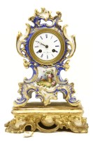 Lot 183 - A late 19th century French gilt and porcelain mantel clock (a/f)