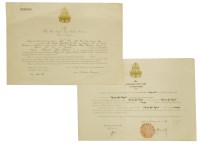 Lot 90 - King Norodom Suramarit (King of Cambodia): A Signed Certificate Authorising Reginald Louis Secondé to function as the Consul of United Kingdome in Cambodia. Also Signed by the Foreign Minister; Nov. 3