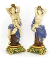 Lot 129 - Two Minton majolica table lamp stands
