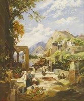 Lot 418 - L.... Deakin (19th/20th century)
TRADERS IN A COURTYARD ON THE CAPRI COAST
Signed and dated 1905 l.l.