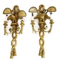 Lot 548 - A pair of carved wood twin-branch wall lights