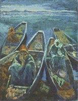 Lot 380 - Sylvia Molloy (1914-2008)
'FISH FOR SALE'
Oil on canvas
93 x 71cm