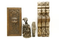 Lot 284 - A collection of carved wooden furniture elements to include a lion mask panel