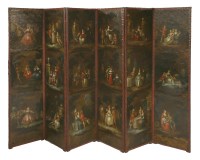 Lot 562 - A large six-panel painted leather screen
19th century