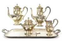 Lot 111 - A silver plated six piece tea service tray